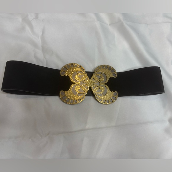 SAINT LAURENT Butterfly Buckle Suede Belt In Nero SZ 75 - Picture 2 of 7